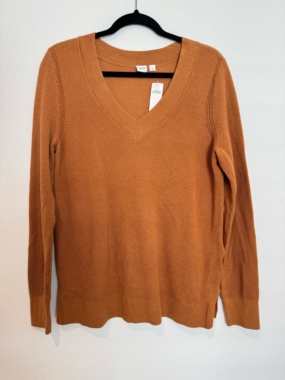 GAP Brown Waffle Knit V Neck Long Sleeve Sweater